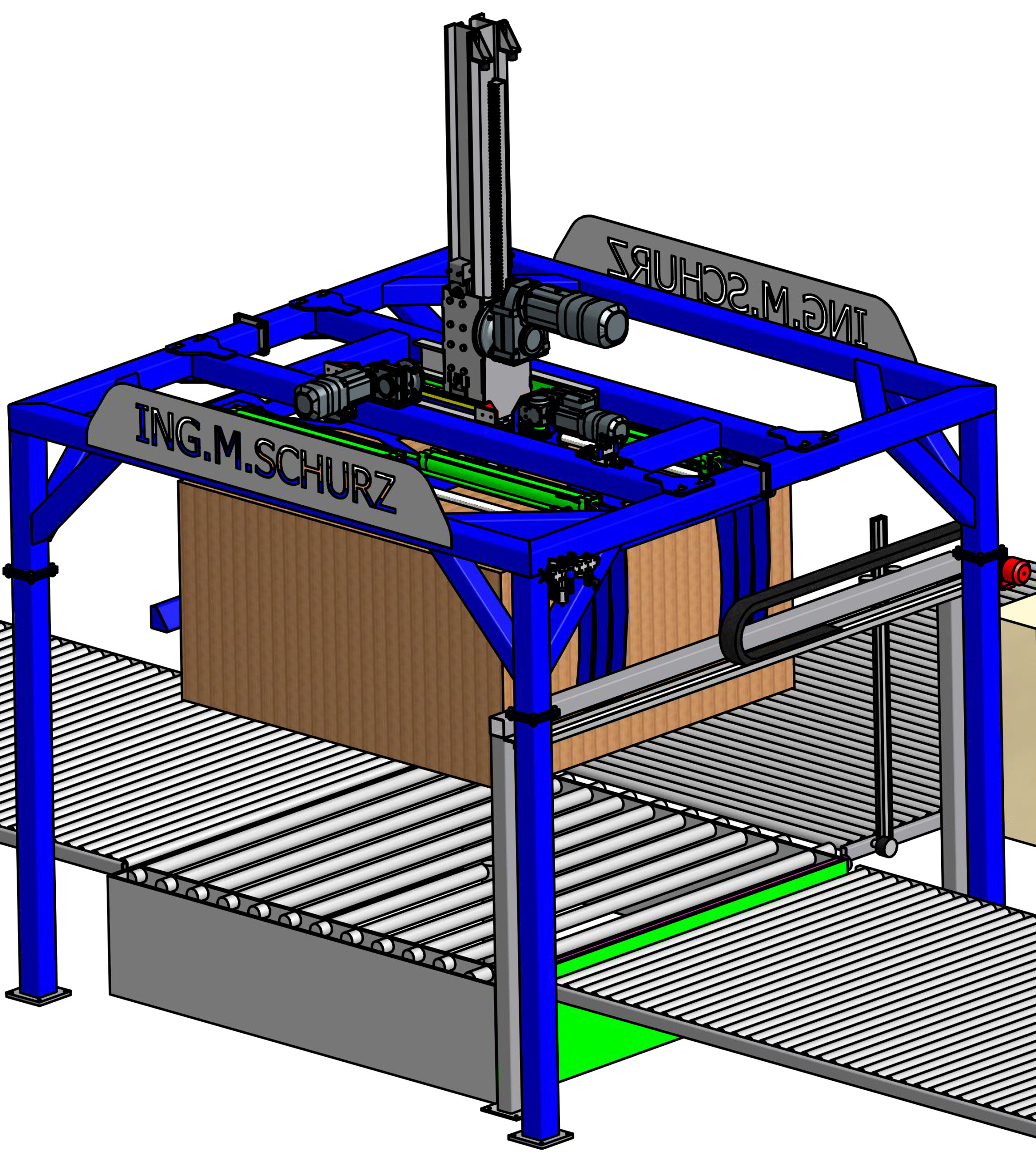 Schaumstoffballenmanipulator stationär und automatisiert, CAD Darstellung